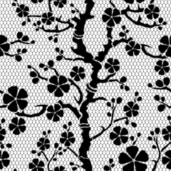 Foto op Canvas Seamless lace pattern with flowering branch of sakura © ferdiperdozniy