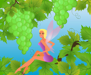 Fairytale picture - a little fairy and grapes