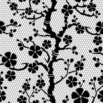 Seamless lace pattern with flowering branch of sakura