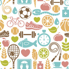 seamless pattern with healthy lifestyle icons