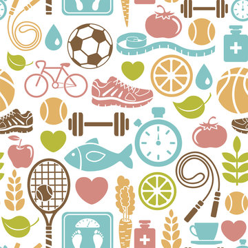 seamless pattern with healthy lifestyle icons