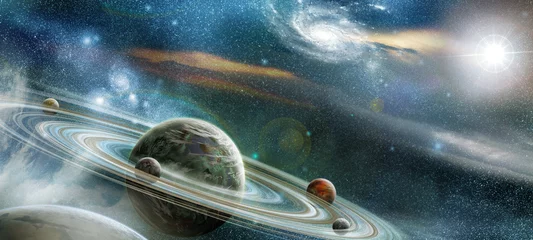Abwaschbare Fototapete Jungenzimmer Planet mit zahlreichen markanten Ringsystemen