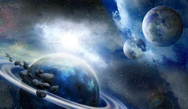 Fototapeta planets and meteorites in space