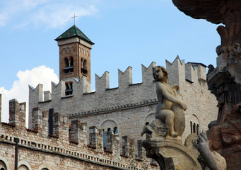 details of the monuments in the city centre of Trento in Italy
