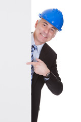 Mature Male Architect Holding Billboard