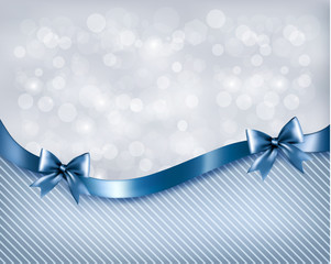 Holiday background with gift glossy bow and ribbon. Vector