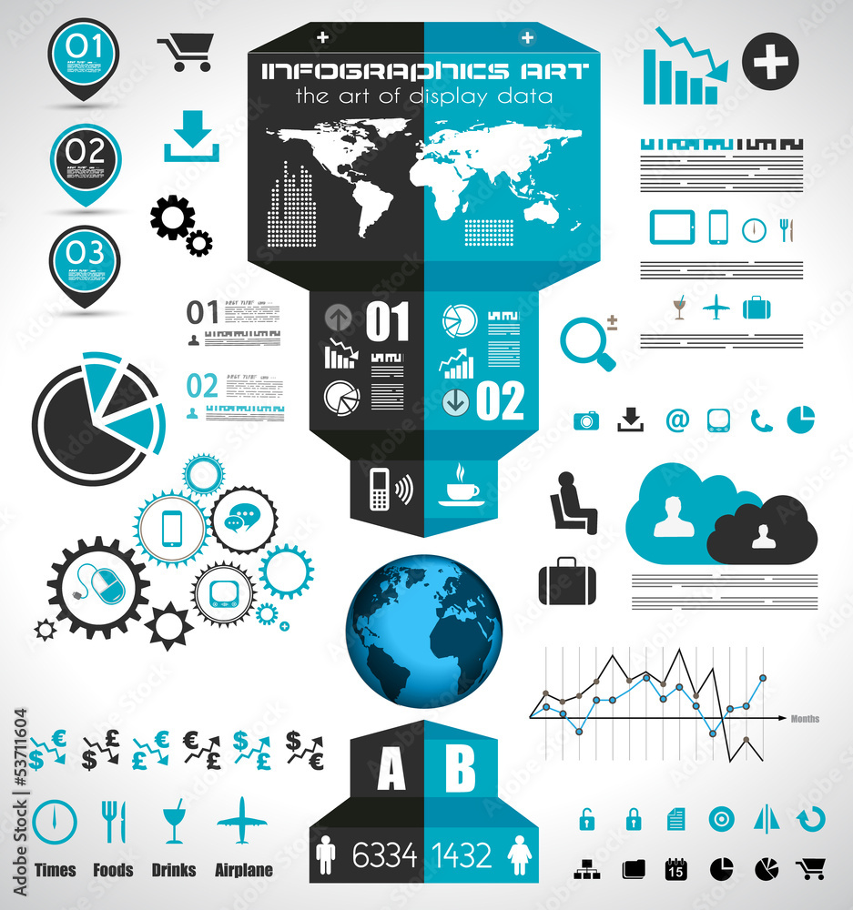 Poster infographic elements - set of paper tags, icons...
