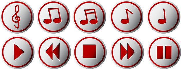 Music buttons with silhouettes of notes and clef illustration