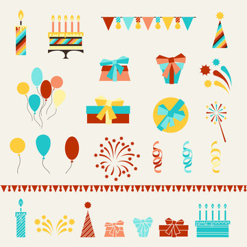Happy Birthday party icons set.