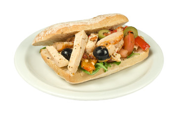 Luxury Brown ciabatta bread spicy chicken strips.