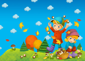 Obraz na płótnie Canvas The children in the wood - mushrooming - or autumn 