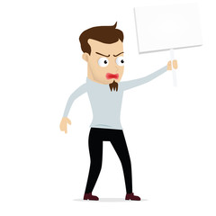 Young businessman cartoon protest held