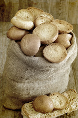 freselle of bread in sack