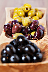 Variety of green, black and mixed marinated olives