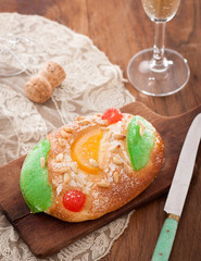 Candied fruit brioche on table