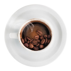 Conceptual photo of brewed coffee and beans