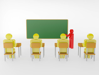 3d person with pointer in hand close to blackboard. Concept of e