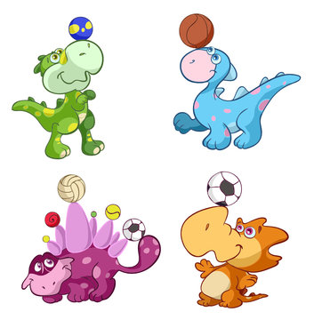 cute sport baby dinos playing with balls