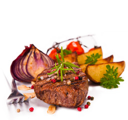 Grilled steak on wood