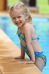 girl near the open-air swimming pool