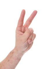 Close-up Of Human Hand Gesturing Number Two