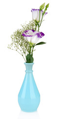 Naklejka na ściany i meble Bouquet of eustoma flowers in vase, isolated on white