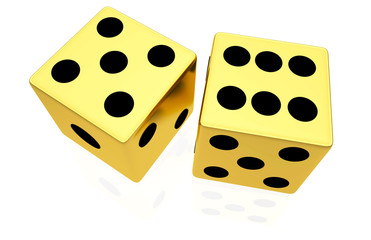 Gold dice isolated on white background