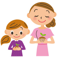 双葉を持つ親子