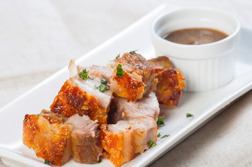 deep fried pork belly with liver sauce
