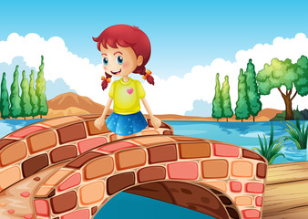 A girl crossing the bridge
