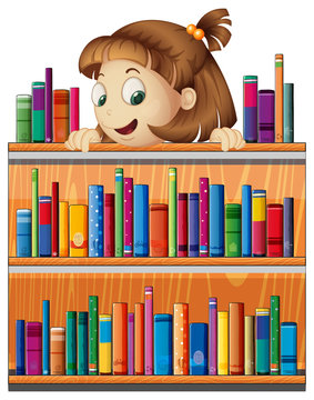 A playful young girl in the library