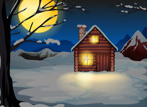 A wooden house in a snowy area