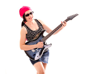 Fototapeta premium Hippie Woman With Electric Guitar