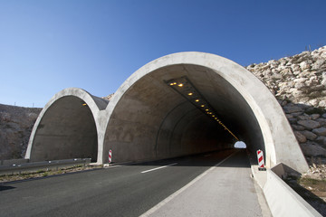 Tunnel on the highway A1 near town Split in Croatia