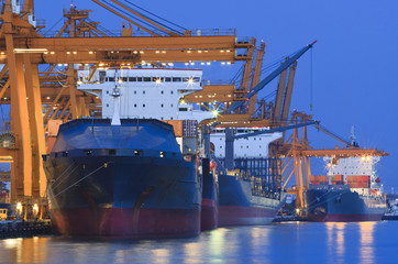 ship yard with heavy crane in beautiful twilight of day