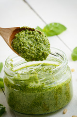 Pesto sauce and spoon