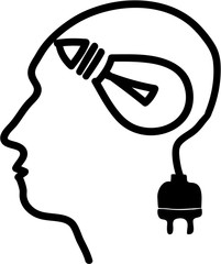 Head with bulb symbol and plug