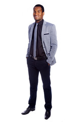 Full body portrait of confident young business man, isolated on