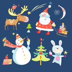 Different objects to the new year on a dark blue background