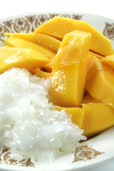 Thai Mango with Sticky Rice and Coconut Sauce Dessert