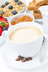 cup of cappuccino for breakfast, close-up selective focus