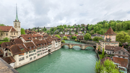 Church, bridge and houses with tiled rooftops, Bern - 53745210