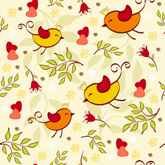 Floral seamless with birds.