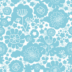 Vector Lovely blue florals silhouettes seamless pattern with