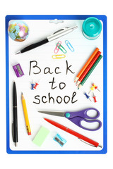 School stationery on white background .