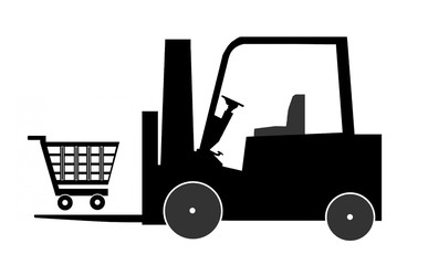 Caddie de supermarché dans un chariot élévateur