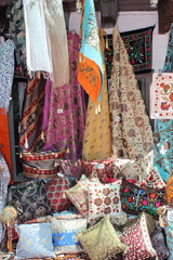 Fabrics and textiles for sale at the local bazaar in Turkey