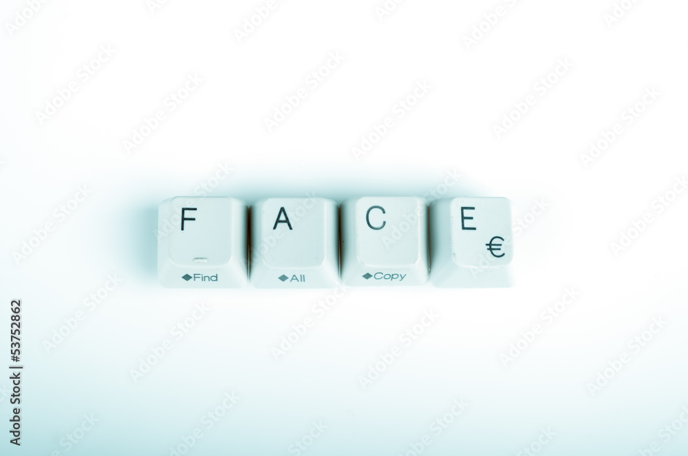 Fototapete face word written with computer buttons