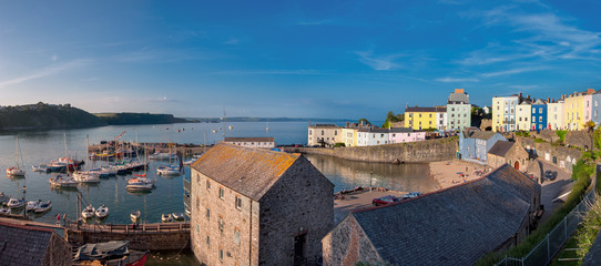 Panoramic view of Tenby harbour, South Wales, UK