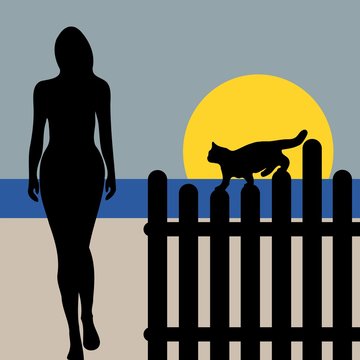 RAGAZZA CON GATTO TRAMONTO SULLA SPIAGGIA